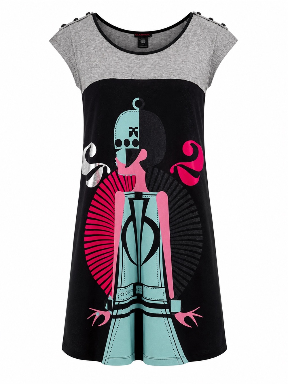 Custo Barcelona Graphic Print Dress With Striped Back And Color Block Design